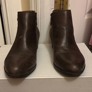 Clarks Brown Leather Ankle Booties with Side Zip